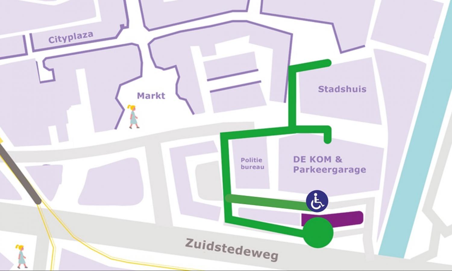 Routekaart Zoomstede vanaf Stadshuis