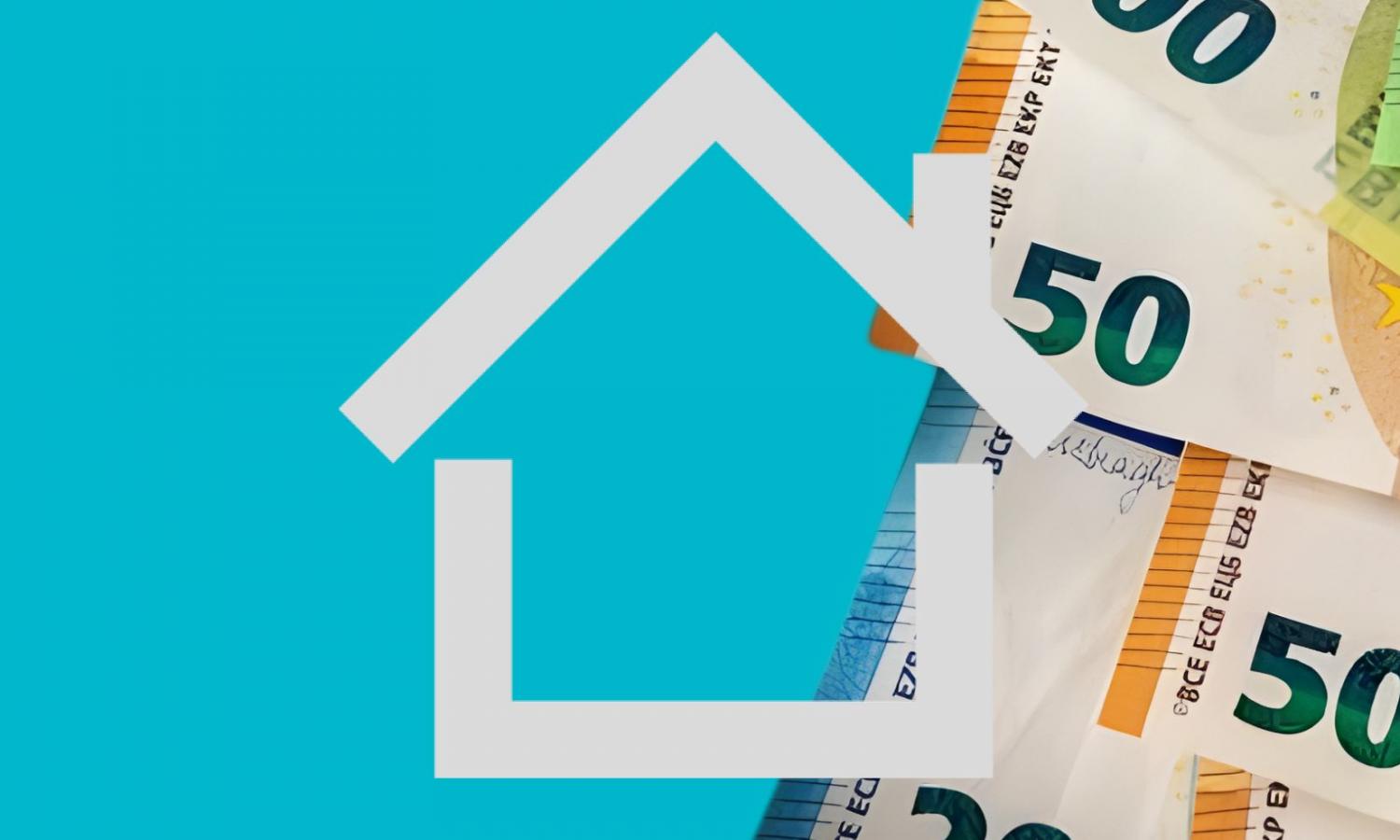 Bankbiljetten met een icoon van een huis ervoor.